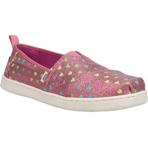 Tom’s girl youth size 6 EU 38 metallic hearts glitter pink blue yellow shoe